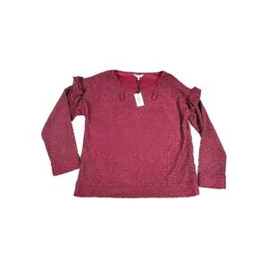 Juicy Couture Ruffle‎ Sleeve Embroidered Crew Neck Sweatshirt Womens Size L